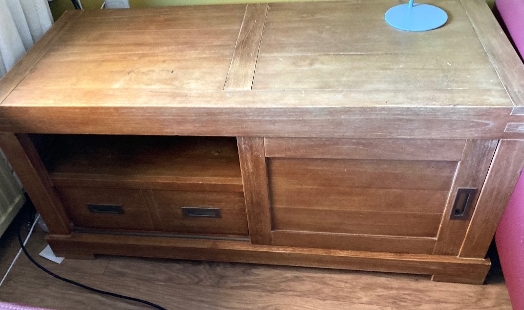 Stevige teak houten tv kast., Ophalen, Gebruikt, 100 tot 150 cm, Teakhout