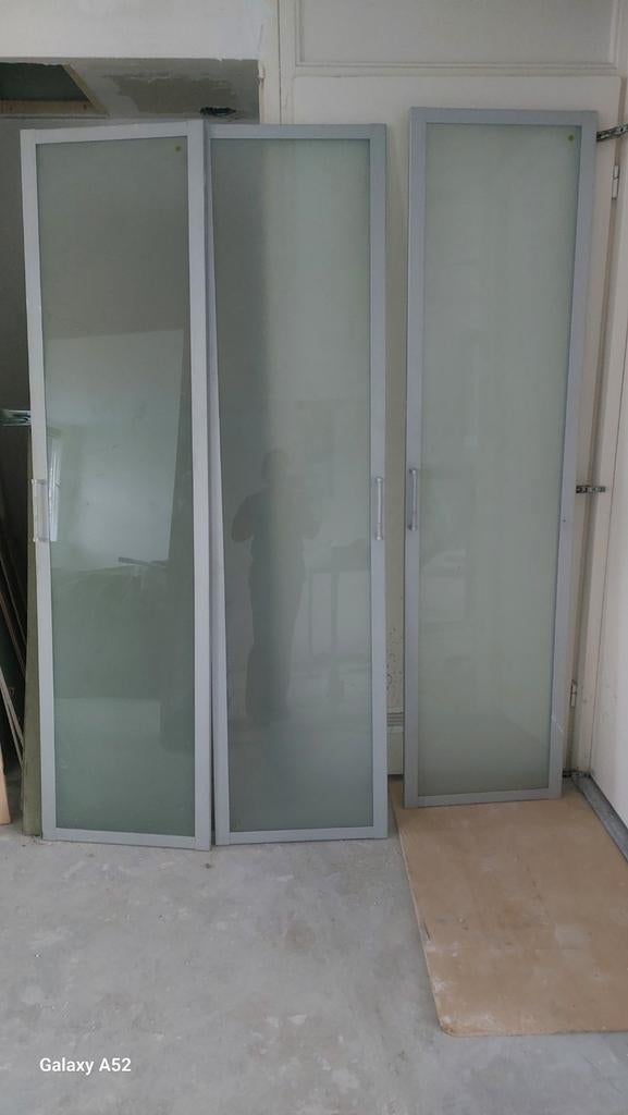 3 IKEA Pax melkglas deuren 194,5x49,5 cm, Minder dan 50 cm, Gebruikt, Ophalen of Verzenden, Glas