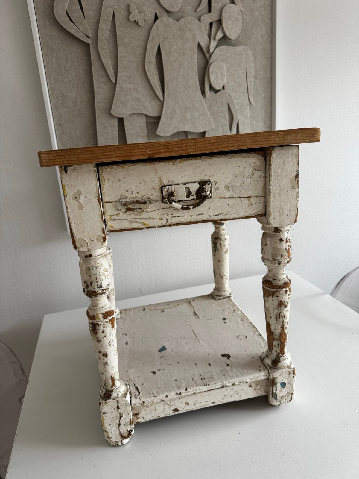 Brocante Nachtkastje Massief Hout Industriële Stijl, Ophalen, Gebruikt, Minder dan 45 cm, Minder dan 55 cm