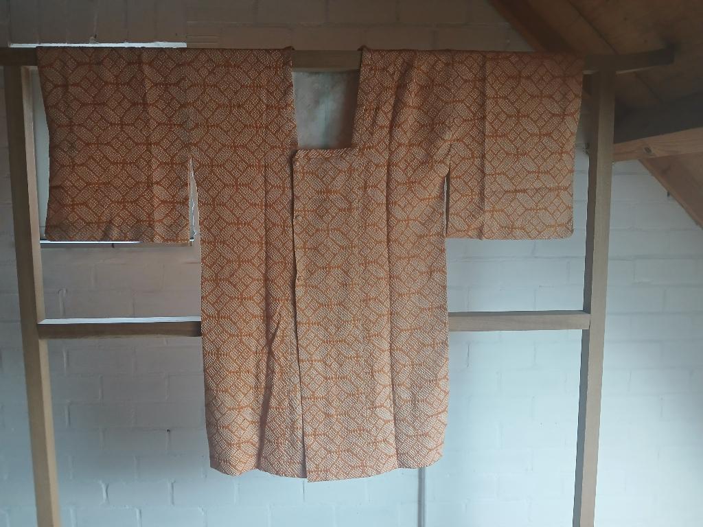 Traditionele Japanse Kimono michiyuki jas orange shibori, Ophalen of Verzenden