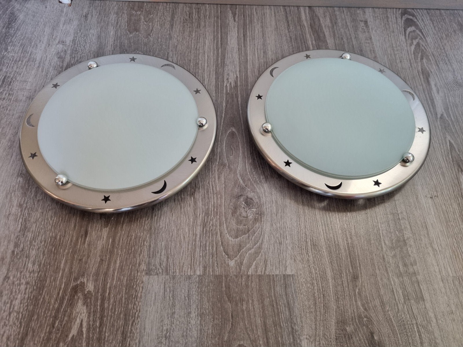 2 retro Massive plafondlampen kinderkamer - Sterren/Maan, Zilver, Gebruikt, Vintage, Ophalen of Verzenden