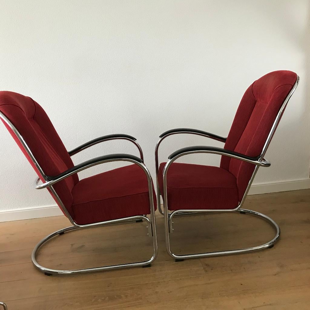 2 W.H. Gispen AA fauteuil stoel rood ribstof president, Huis en Inrichting, Fauteuils, Ophalen, Gebruikt, 75 tot 100 cm, Nvt