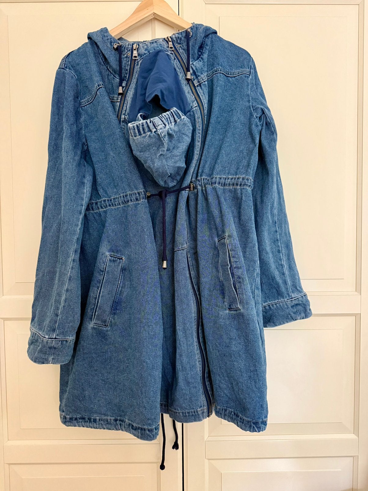 Zwangerschapsjas én “draagzak-jas” van Mamalicious (M/L), Kleding | Dames, Positiekleding, Ophalen, Blauw, Maat 42/44 (L), Zo goed als nieuw