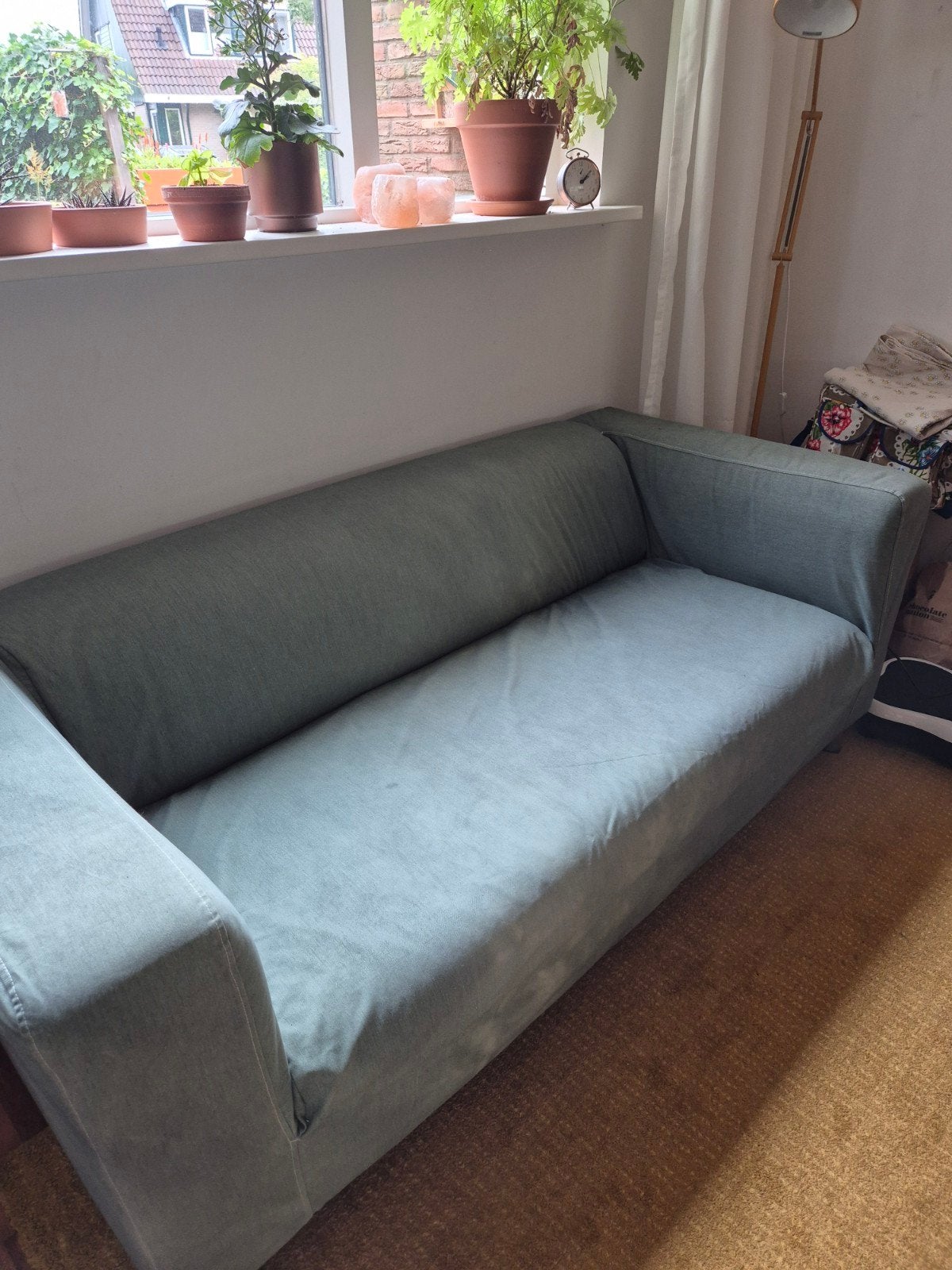 ikea klippan bank met zelf geverfde groene hoes, Ophalen, Gebruikt, 150 tot 200 cm, Tweepersoons