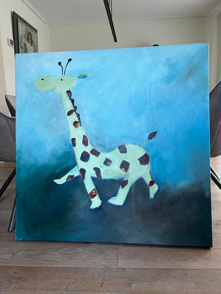 Schilderij Giraffe 100x100 cm - Kinderkamer Kunst, Ophalen