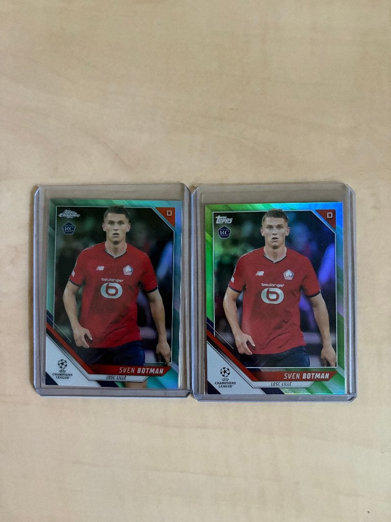 2x Sven Botman Rookie Card Lot - Voetbalkaarten Topps /199, Ophalen of Verzenden, Zo goed als nieuw, Buitenlandse clubs, Spelerskaart