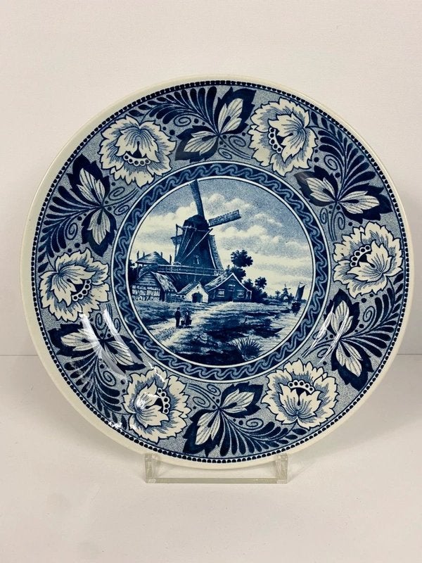 Delfts blauw wandbord – molenlandschap, Gebruikt, Steen/keramiek, Ophalen of Verzenden, Wandbord of Wandpaneel