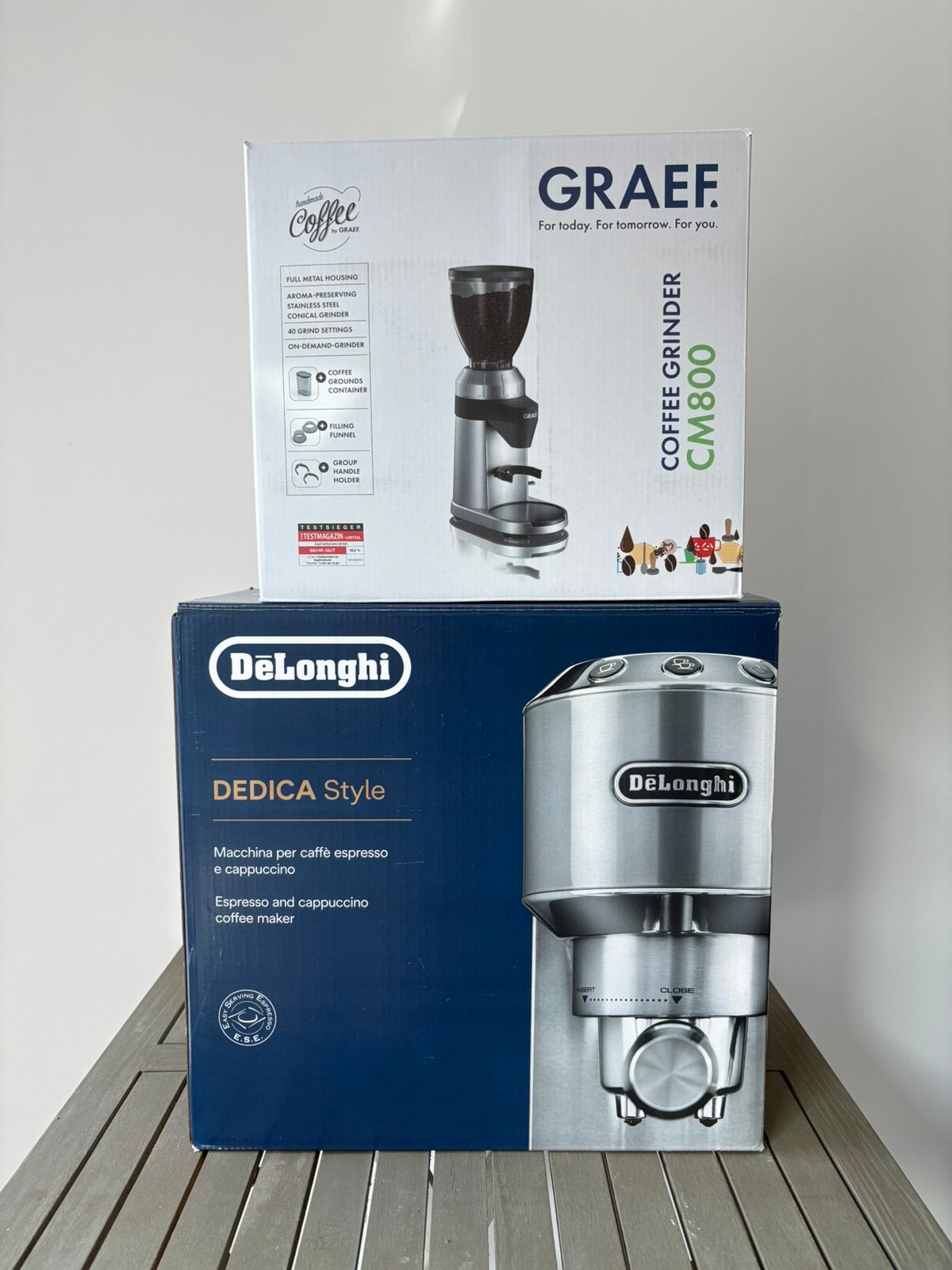 De’Longhi Espressomachine + GRAEF CM800 koffiemolen, Ophalen, Gebruikt, Barista-accessoire