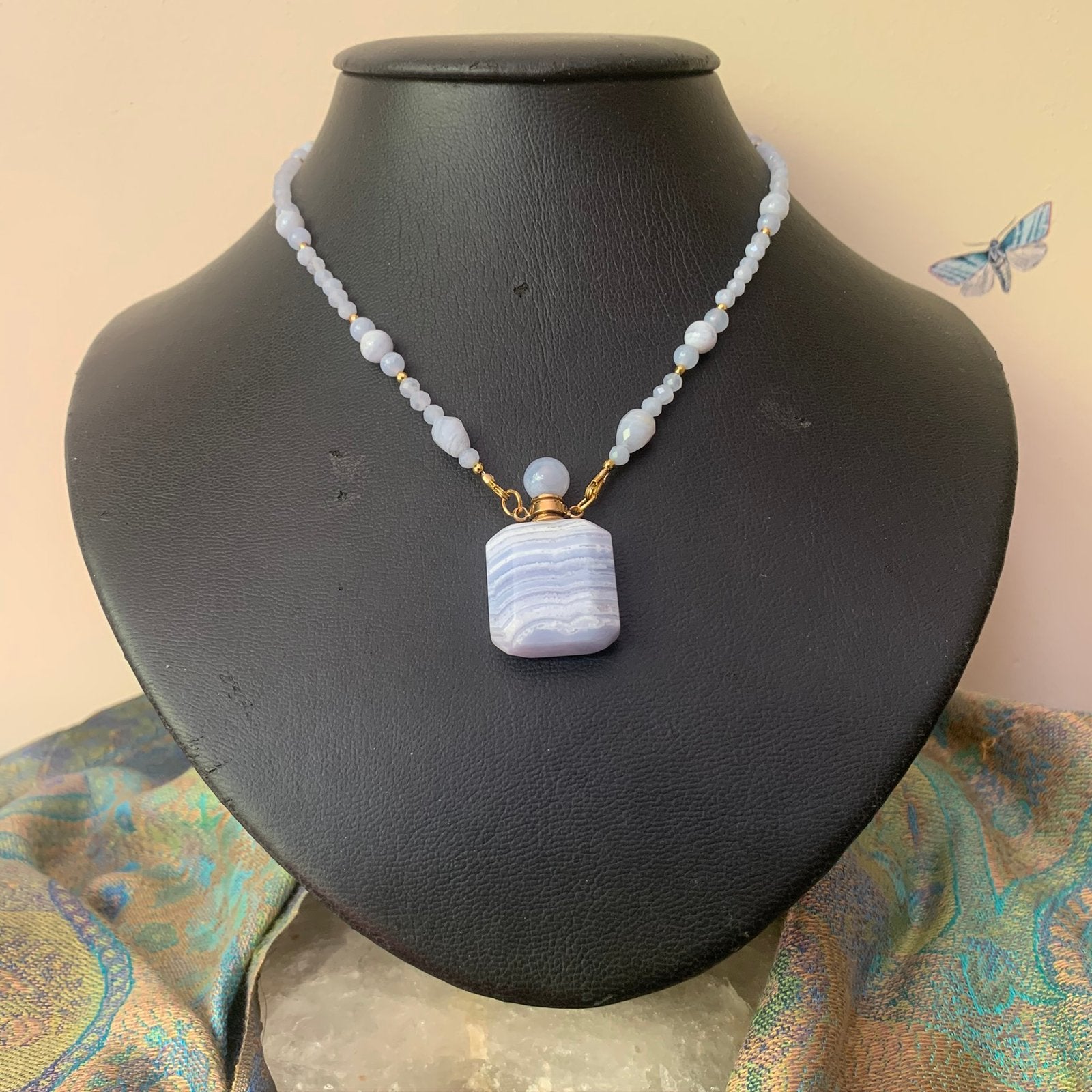 Chalcedoon parfum as hanger flesje beschermt intuïtie geluk, Blauw, Magnolia11, Nieuw, Ophalen of Verzenden