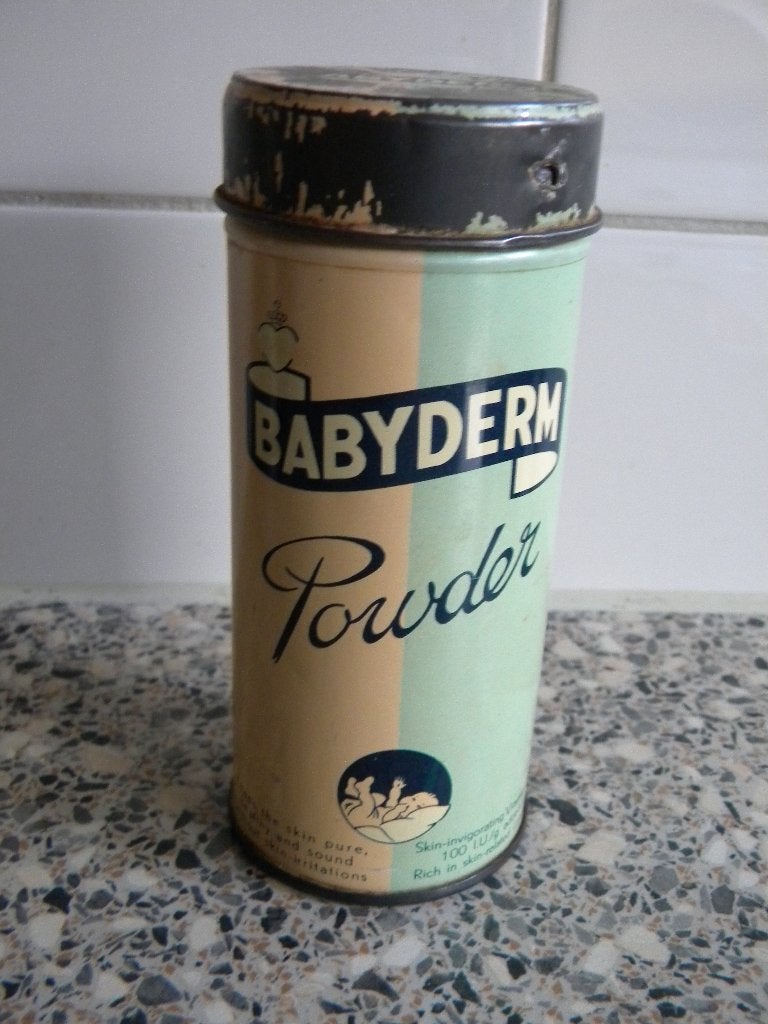 OUD BLIK BABYDERM POEDER MET RAMMELAAR IN DEKSEL, Verzamelen, Ophalen of Verzenden, Gebruikt, Overige