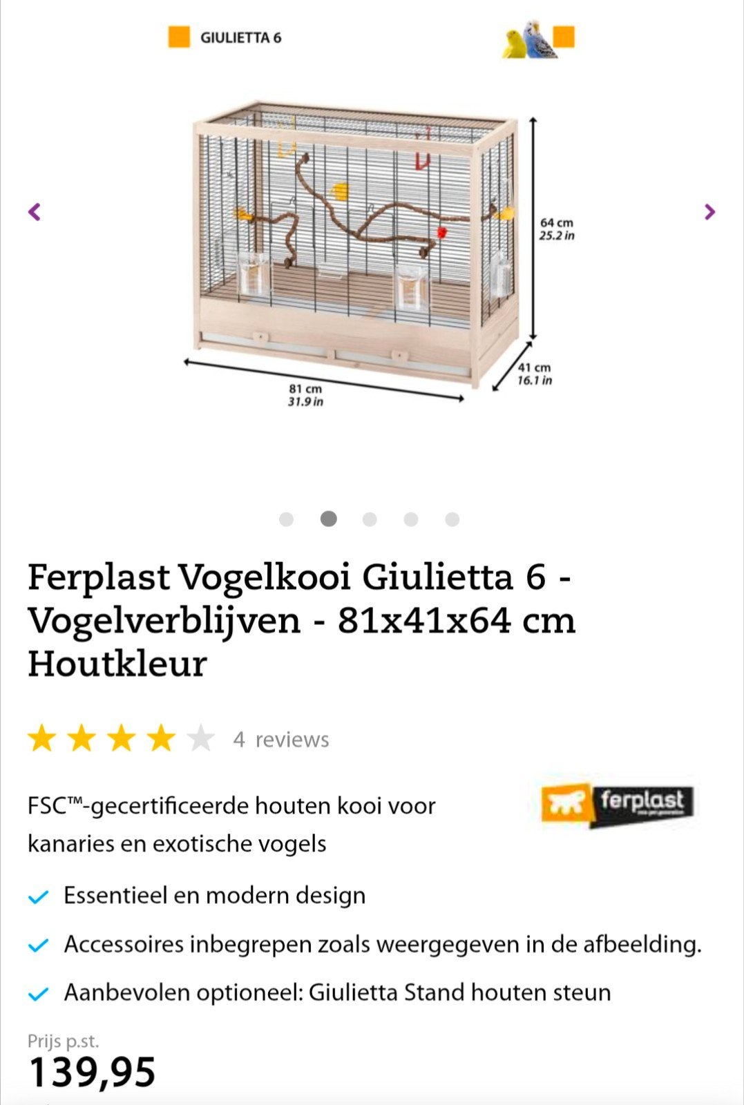 vogelkooi, Dieren en Toebehoren, Vogels | Hokken en Kooien, Ophalen of Verzenden, Zo goed als nieuw, Hout, Vogelkooi