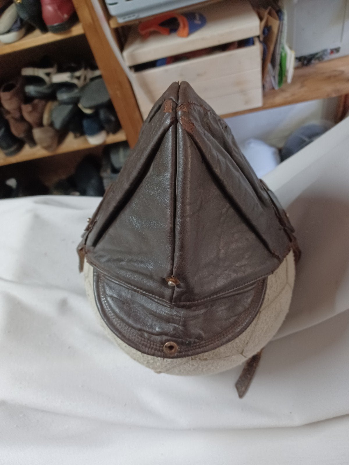 Vintage Leren Vliegerkap/Motorhelm - Bruin, Ophalen of Verzenden