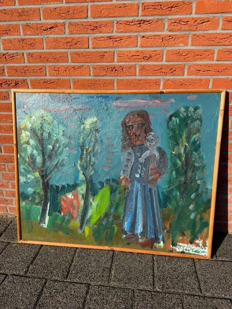 Augustinas Savickas (1919-2012) - Vrouw in landschap, 1990, Figuren, Ophalen of Verzenden, Textiel, Gesigneerd
