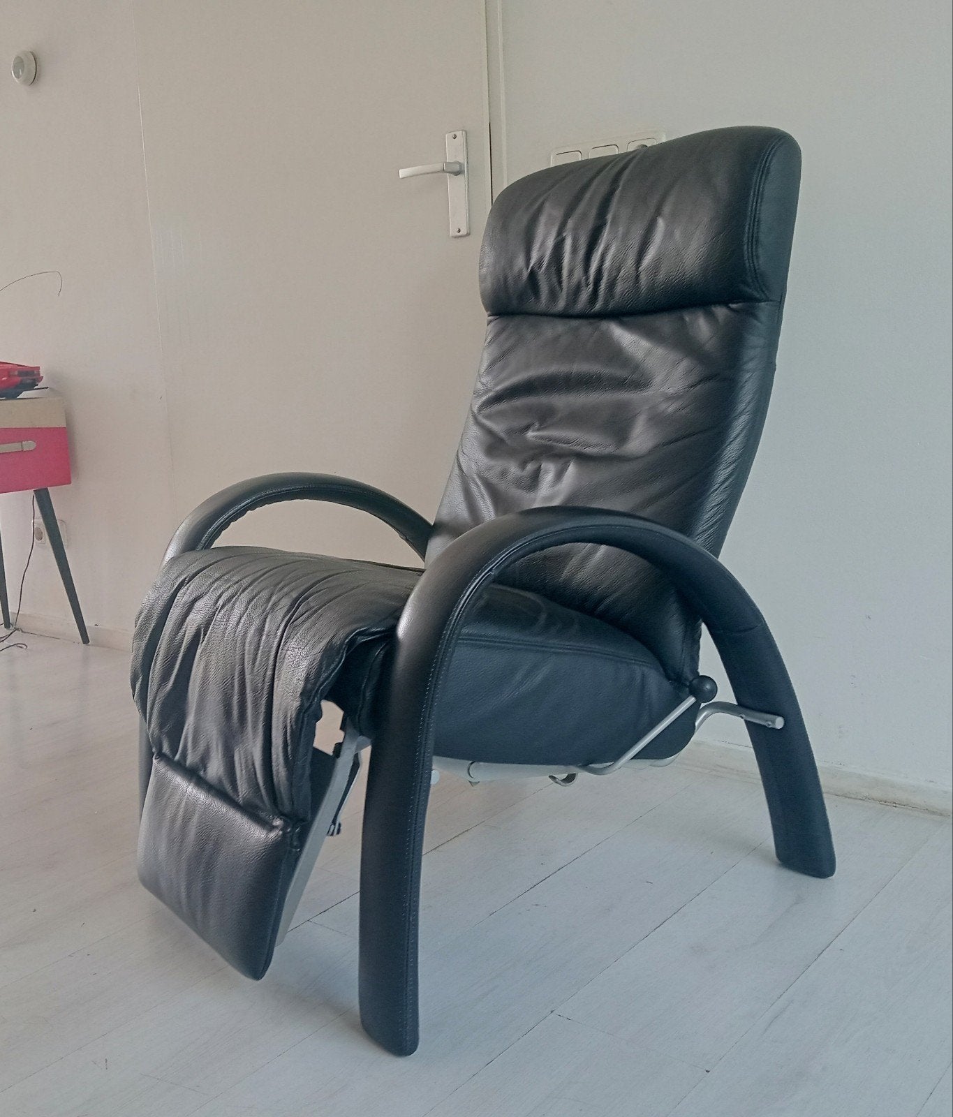 Mooie verstelbare leren stressles fauteuil, Huis en Inrichting, Ophalen, Zo goed als nieuw, 75 tot 100 cm, 50 tot 75 cm