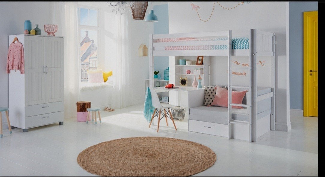 Witte hoogslaper 90x200 met bureau en logeerbed, Ophalen of Verzenden