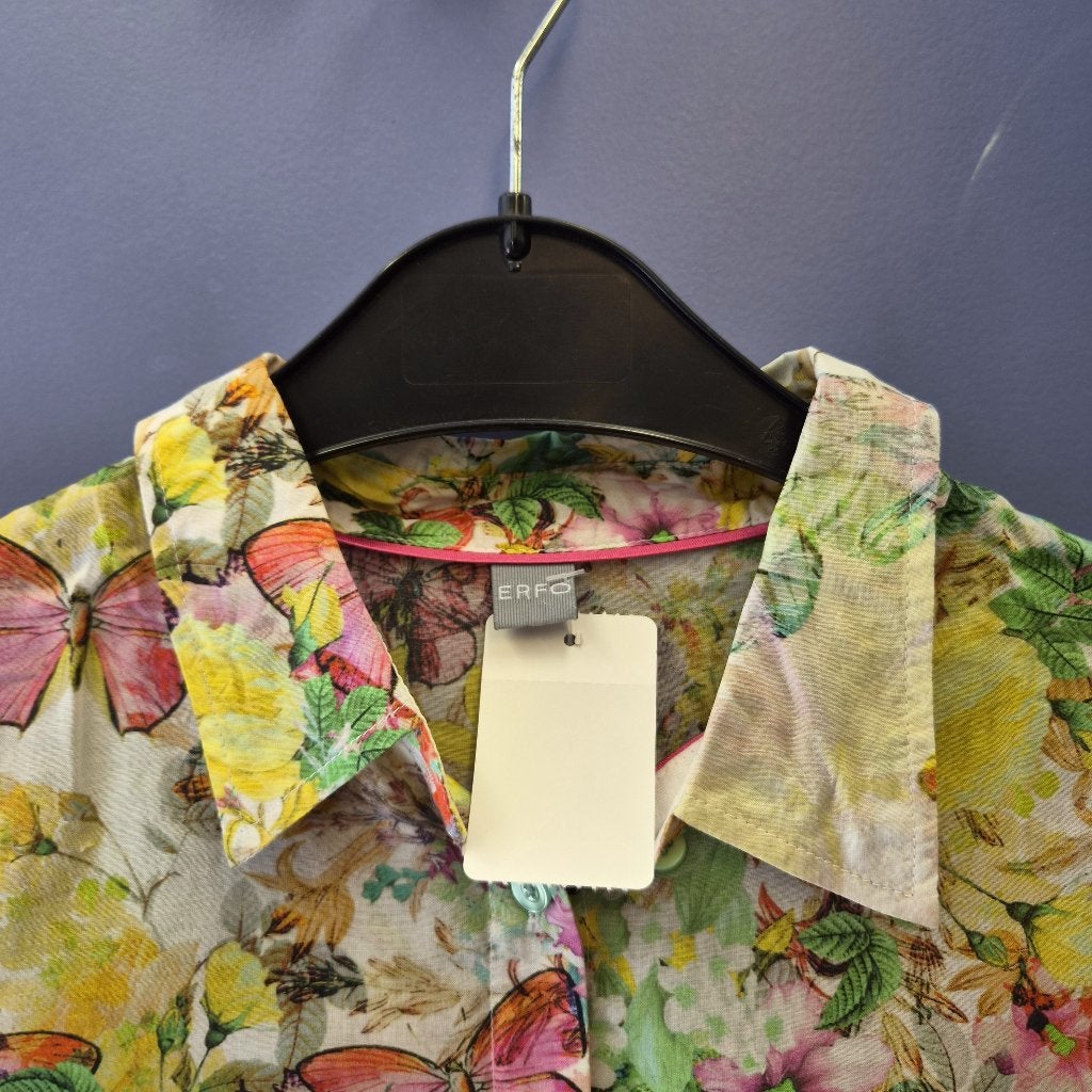 ERFO blouse met kleurrijke bloemen- en vlinderprint M 51895, Maat 38/40 (M), Erfo, Onbekend, Ophalen of Verzenden