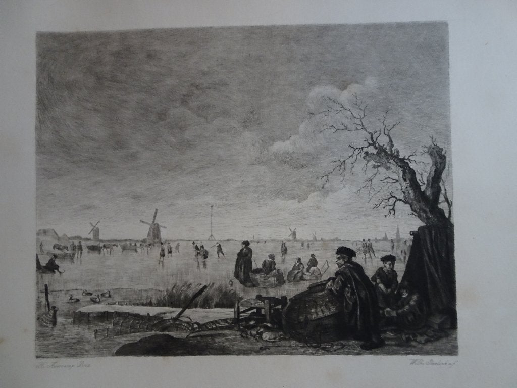 ets ijsvermaak, schaatsers en eenden jagers W. Steelink, Antiek en Kunst, Kunst | Etsen en Gravures, Dagelijks leven, 1800 - 1899