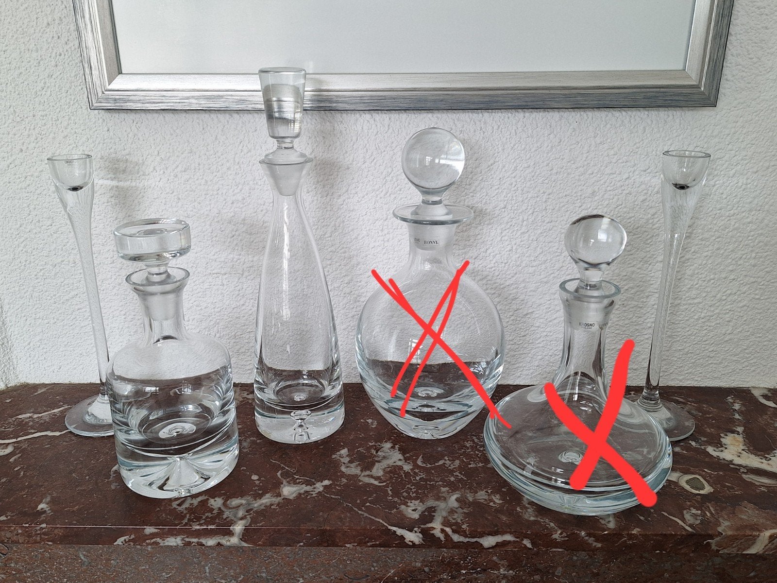 2 karaffen en 2 kandelaars van Krosno Poland, Verzamelen, Glas en Borrelglaasjes, Ophalen of Verzenden, Overige typen