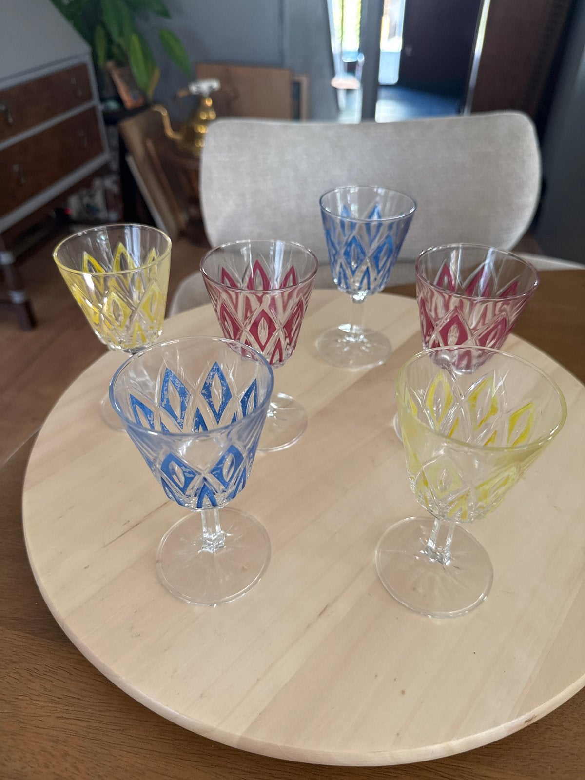 Vintage VMC Reims Harlekijn Wijnglazen/Likeurglazen, Ophalen of Verzenden