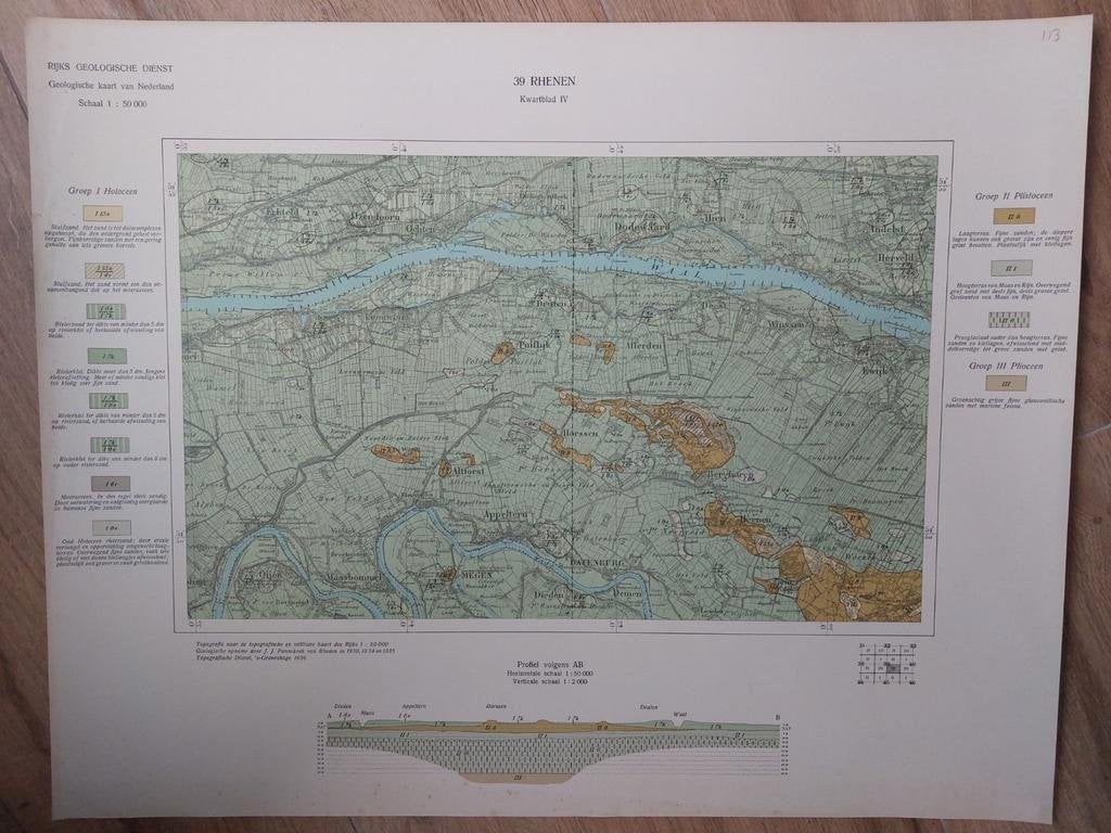113 / Geologische kaart uit 1936 Rhenen eo kwartblad IV, 2000 tot heden, Ophalen of Verzenden, Nederland, Landkaart