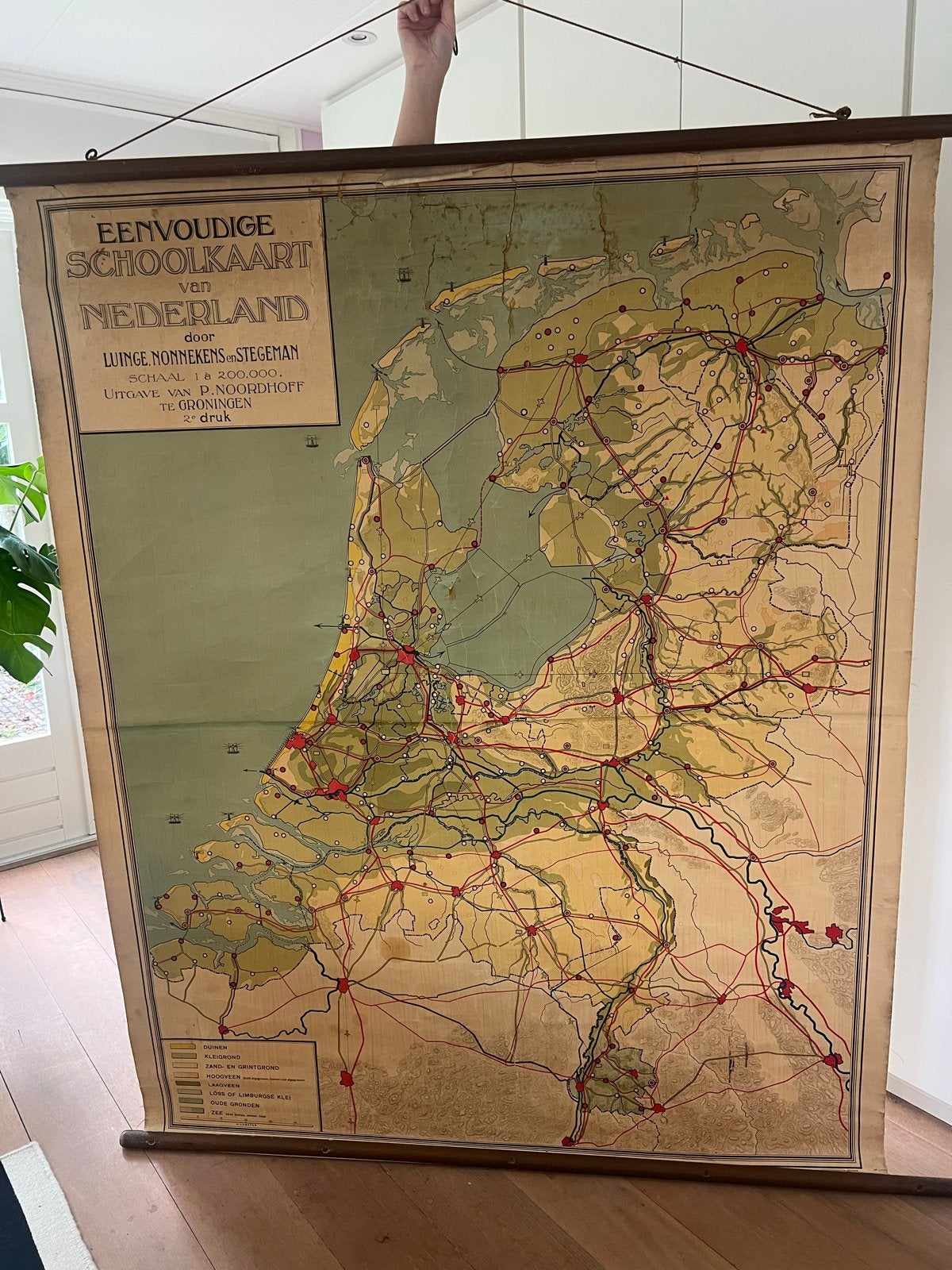 Vintage Schoolkaart Nederland - Luinge, Nonnekens & Stegeman, Antiek en Kunst, Ophalen of Verzenden