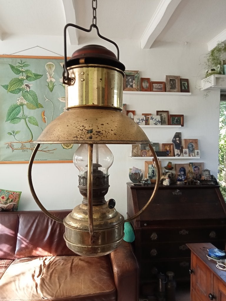 oude scheeps olielamp Trawlerlamp messing, Ophalen of Verzenden, Gebruikt, Motorboot of Zeilboot, Gebruiksvoorwerp