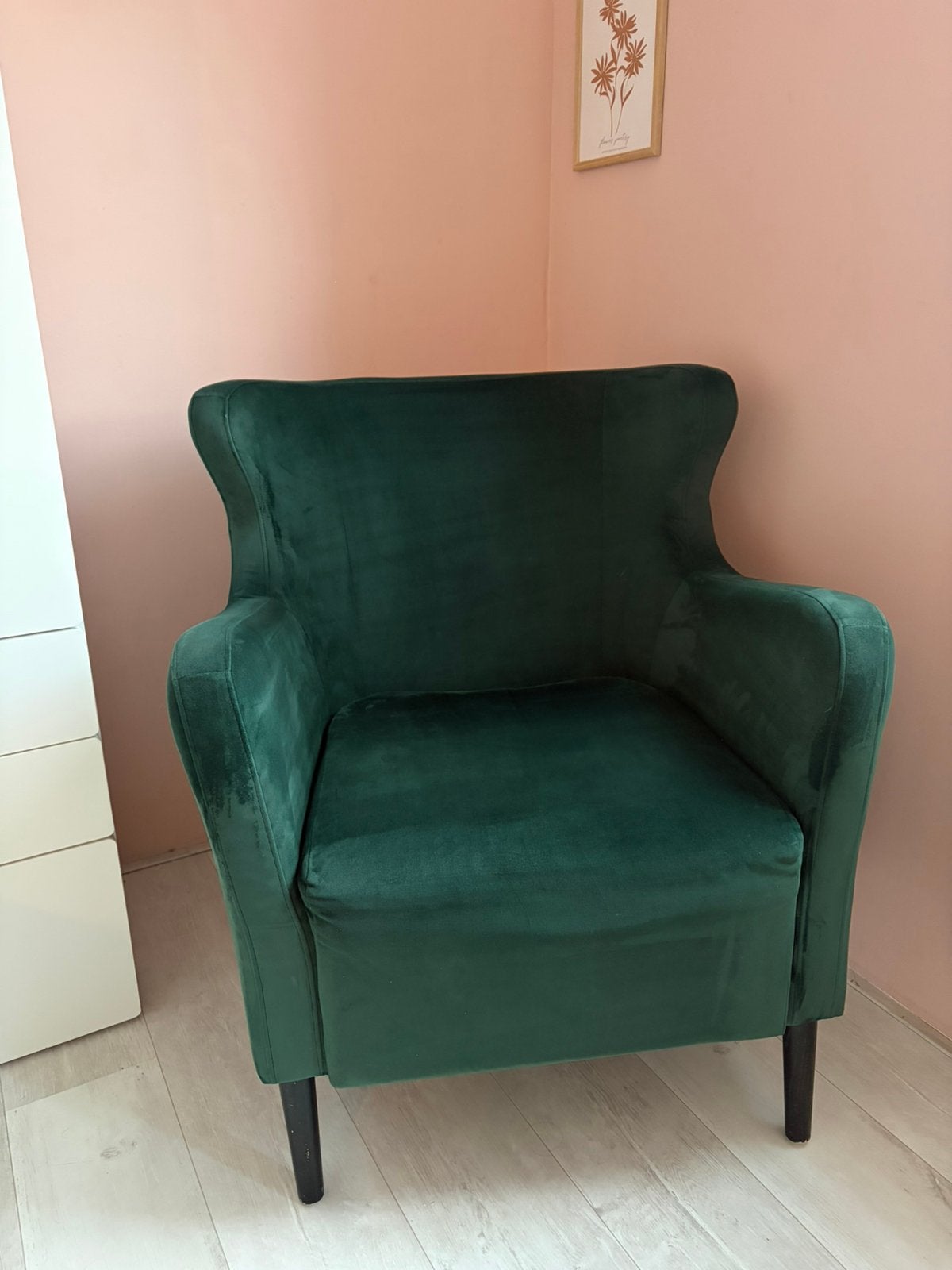 Comfortabele groene velours/fluwelen fauteuil, Ophalen, Gebruikt, 75 tot 100 cm, 75 tot 100 cm