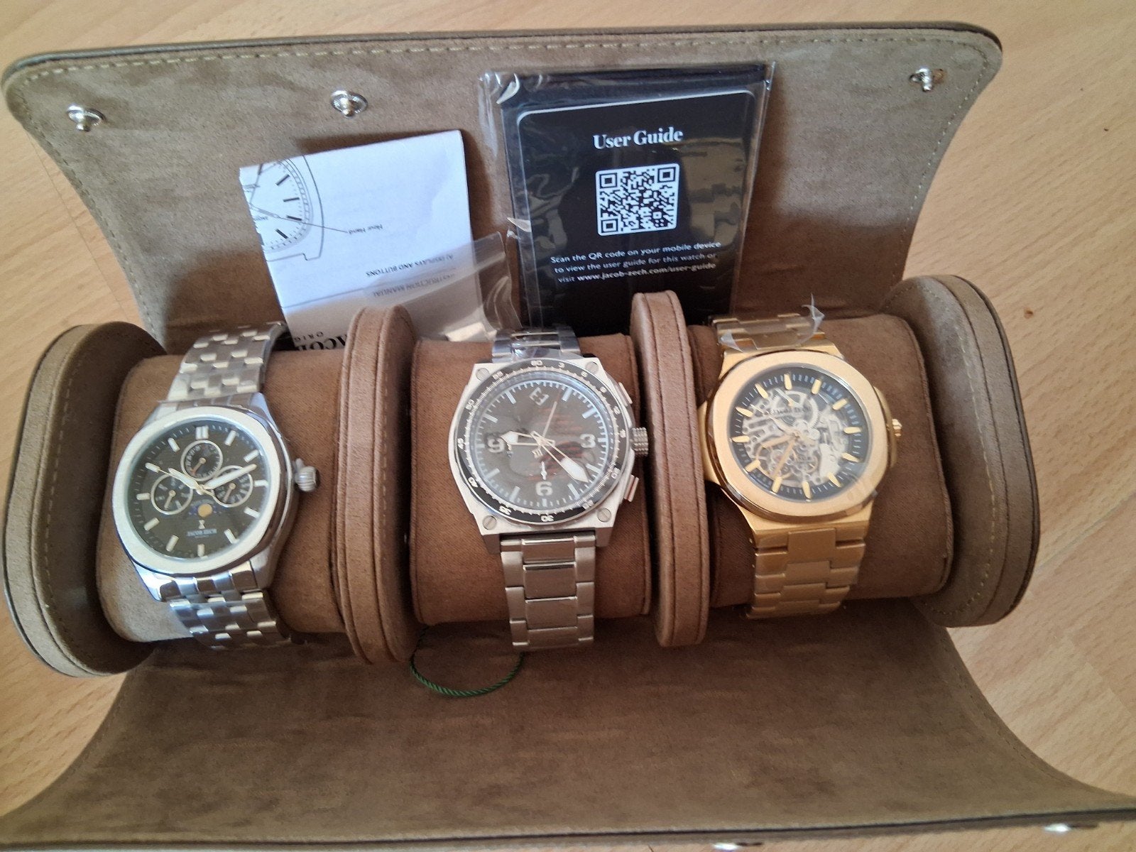 Jacob Zech Horloges Set - 3 Stuks in Reisetui, Sieraden, Tassen en Uiterlijk, Overige merken, Staal, Staal, Polshorloge