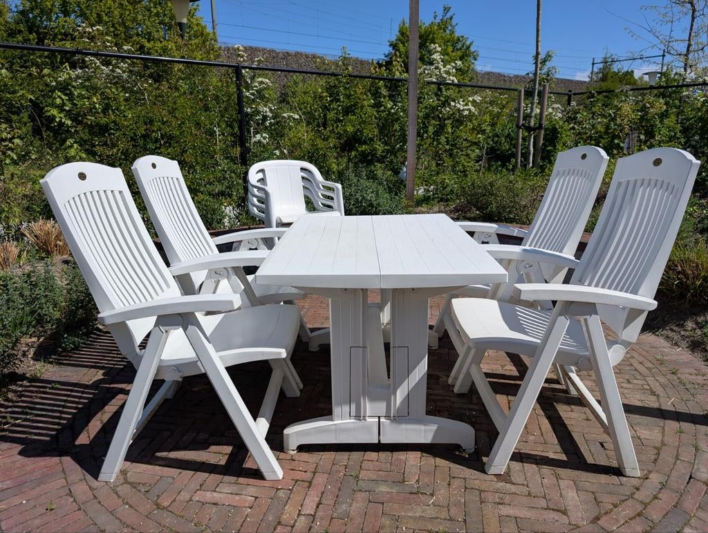 Hartman Prestige Tuinset: Inklapbare Tafel + 4 Stoelen, Ophalen, 4 zitplaatsen, Kunststof, Gebruikt