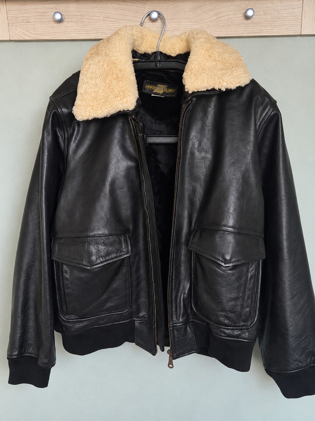 Leren Aviator Jack met Bontkraag - Maat XXL, Zwart, Maat 56/58 (XL), Ophalen of Verzenden, Zo goed als nieuw