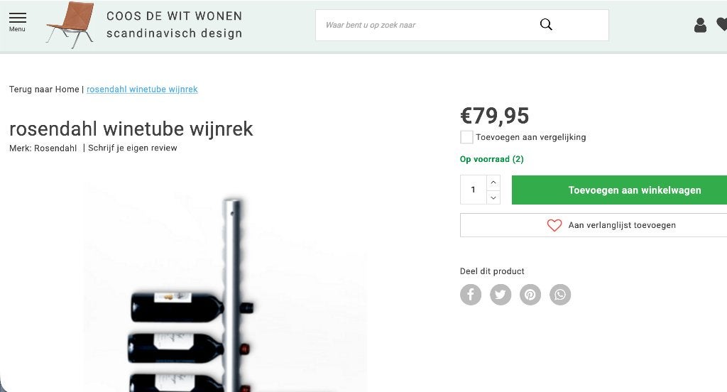 Deens design winetube (wijnrek) nog nieuw! voor maar €20!, Huis en Inrichting, Ophalen of Verzenden, Nieuw, Metaal, 5 tot 15 flessen