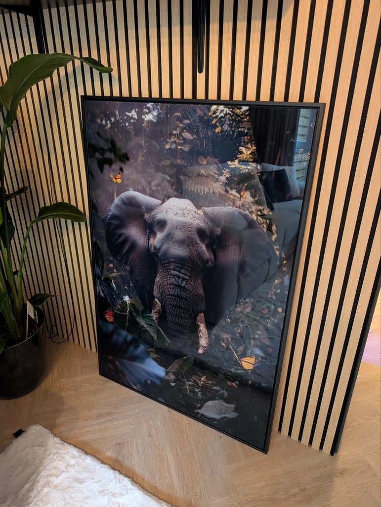 Glazen schilderij olifant, 80x 120cm., Ophalen of Verzenden, 100 tot 125 cm, Schilderij, 75 cm of meer