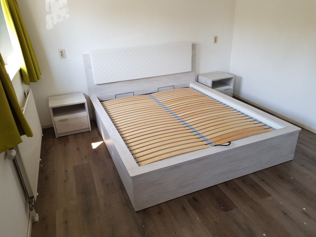 VOORRAAD Tweepersoonsbed 160x200 cm met opbergfunctie NIEUW, Overige materialen, Wit, Ophalen of Verzenden, 200 cm