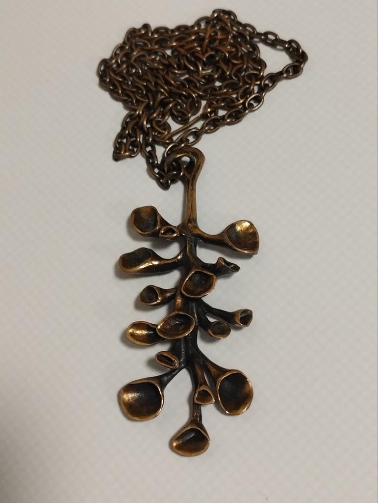 Vintage Hannu Ikonen bronzen pendant en ketting rendier mos, Ophalen of Verzenden