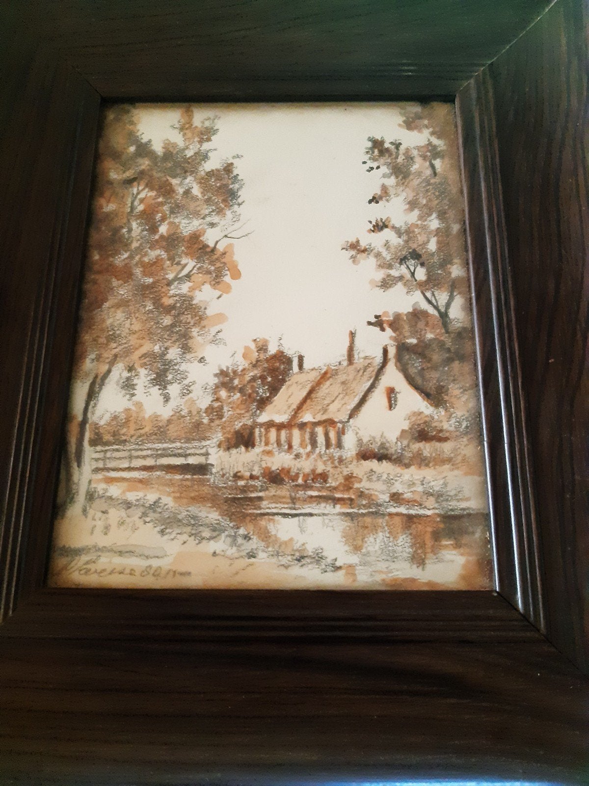 aquarel landschap in houten lijstje, Ophalen of Verzenden