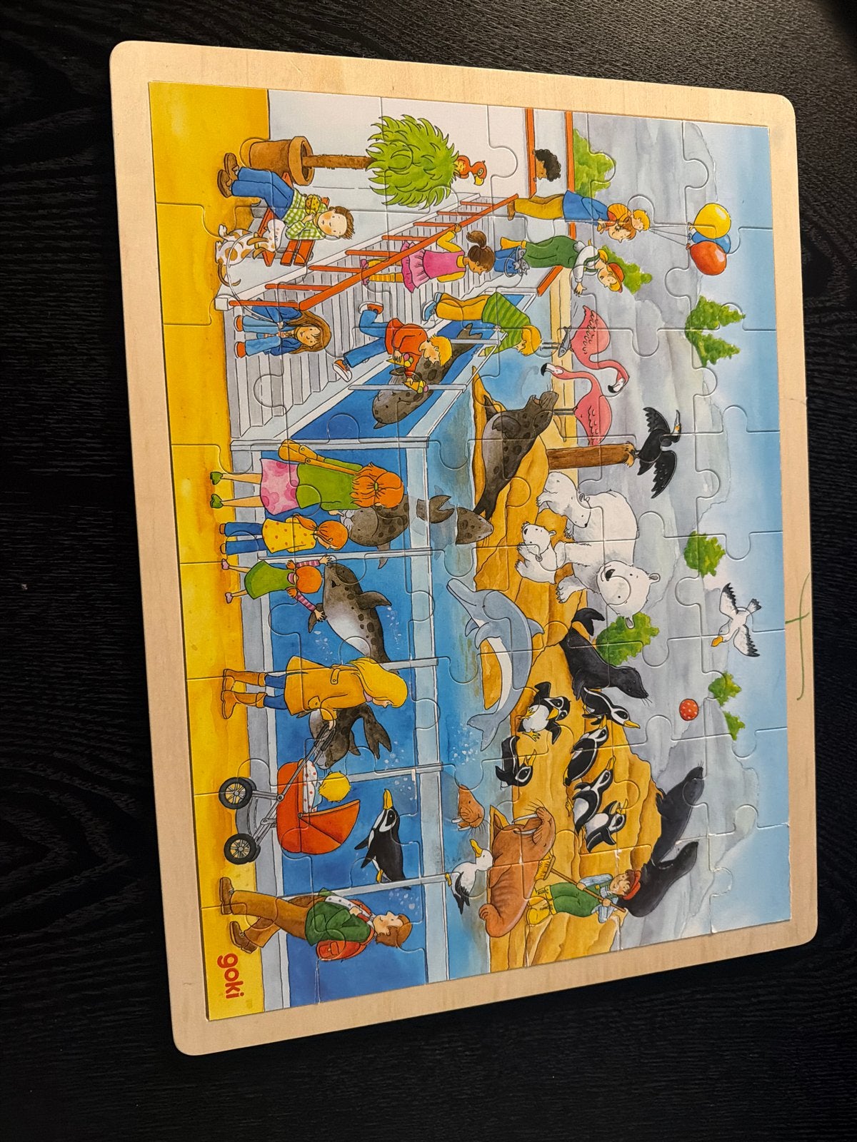 Goki Houten Puzzels - Dieren, Boerderij & Vliegtuig (3 stuks, 2 tot 4 jaar, Gebruikt, Ophalen of Verzenden, Van hout