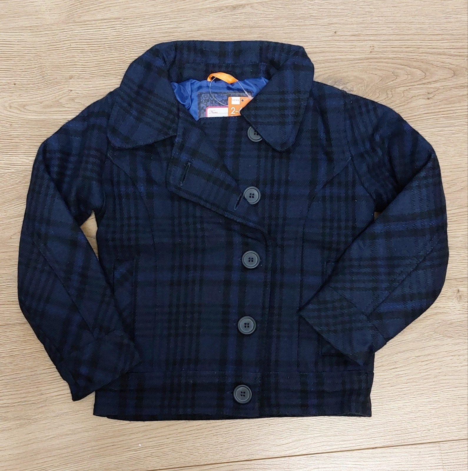 gaaf blauw geblokt jas maat 110 116 nieuw hema, Meisje, Nieuw, Ophalen of Verzenden, Hema