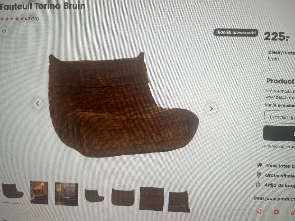 Fauteuil Torino Bruin Kwantum, Huis en Inrichting, Ophalen, Hout, Nieuw, 75 tot 100 cm