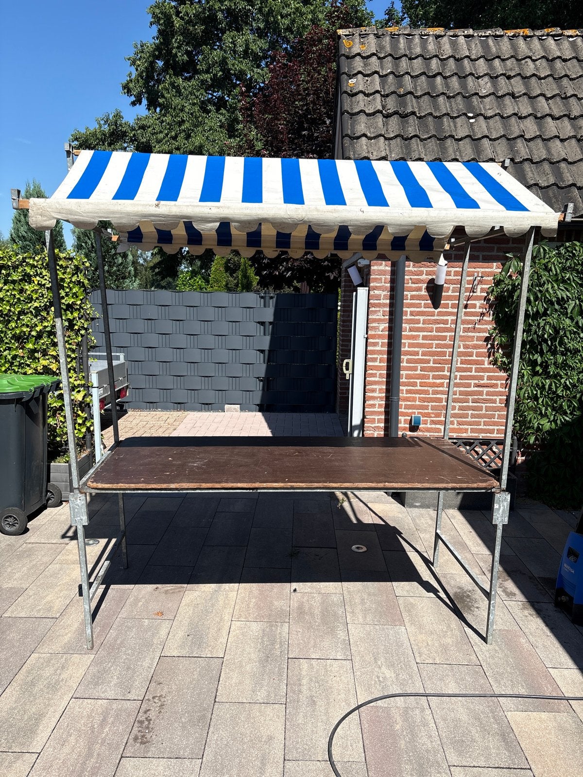 2x Marktkraam / Verkoopkraam - Blauw/Wit gestreept, Tuin en Terras, Ophalen, Gebruikt, Opvouwbaar, Overige typen