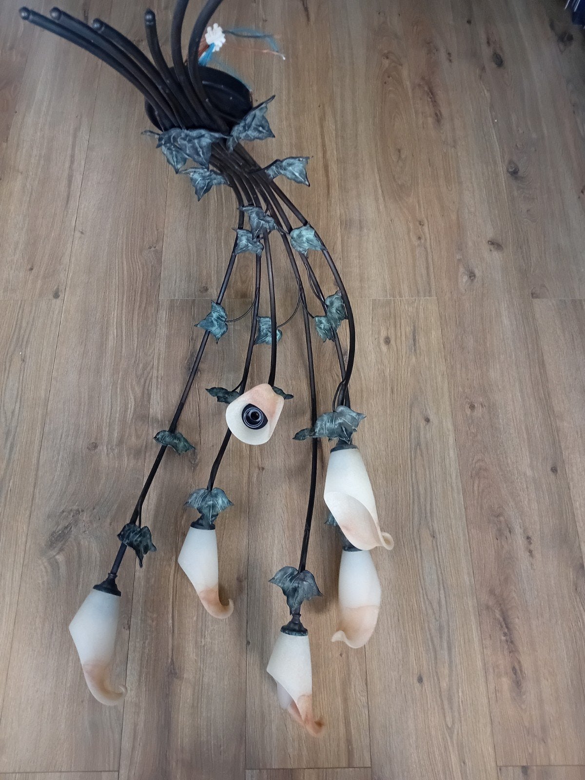 Unieke Plafonnière met 7 Lichtpunten - Bloemmotief, Huis en Inrichting, Lampen | Plafondlampen, Ophalen of Verzenden, Gebruikt