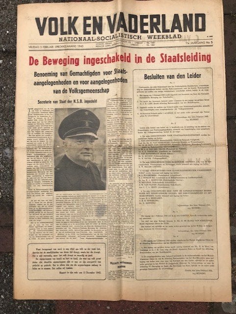 Krant Volk en Vaderland 5 februari 1943, Verzamelen, Ophalen of Verzenden, Overige soorten, Nederland, Boek of Tijdschrift