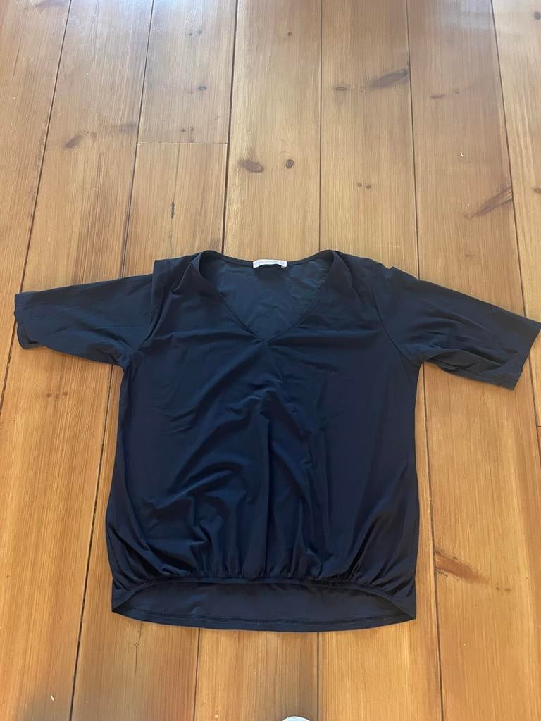 Mooie blauwe travelstof top Studio Annrloes, M, Maat 38/40 (M), Zo goed als nieuw, Korte mouw, Verzenden