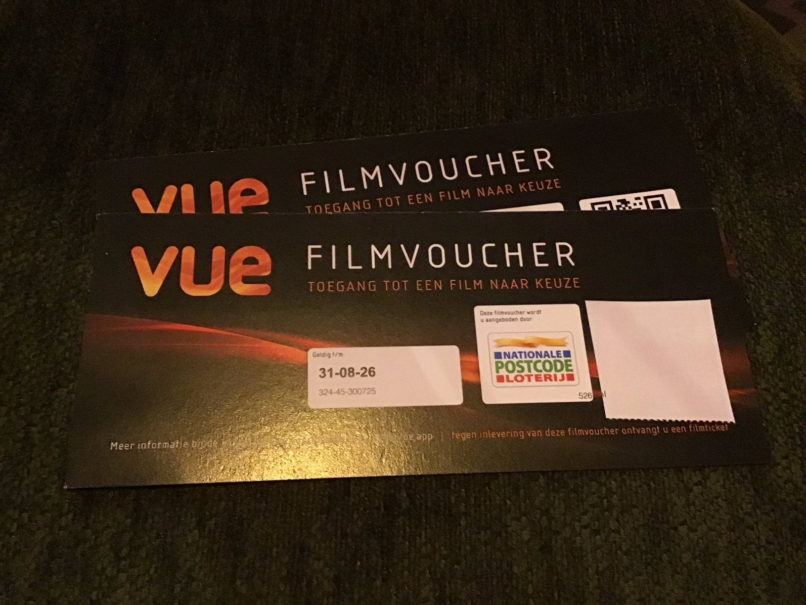 2 bioscoop bonnen VUE (€6 p.stuk), Twee personen, Vrijkaartje alle films