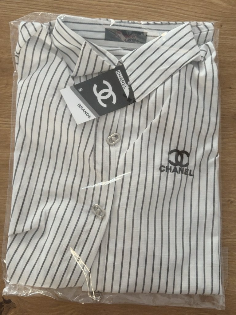 Witte blouse met grijze strepen, Verzenden, Nieuw, Maat 36 (S), Wit