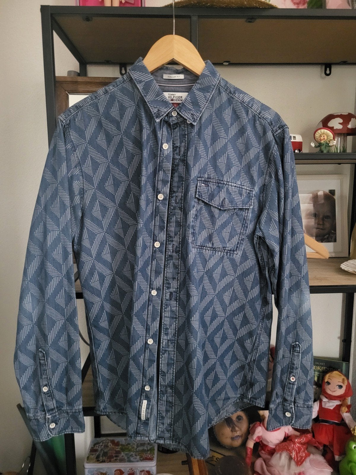Tommy Hilfiger overhemd maat L, Kleding | Heren, Overhemden, Ophalen of Verzenden, Zo goed als nieuw, Blauw, Halswijdte 39/40 (M)