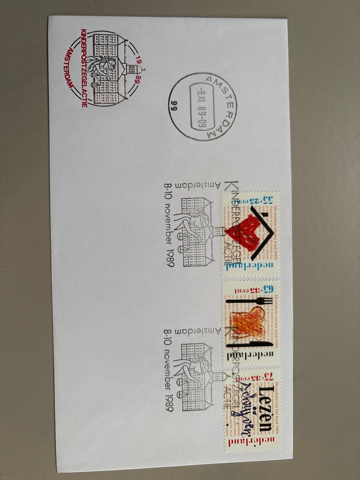 Kinderpostzegelactie Amsterdam 1989 - Eerste Dag Envelop, Postzegels en Munten, Postzegels | Eerstedagenveloppen, Verzenden, Nederland