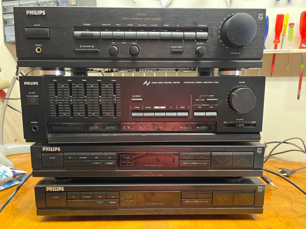 Philips FA660 Versterkers en FT650 Tuners - Set van 4, Gebruikt, Ophalen, Overige merken, Minder dan 60 watt