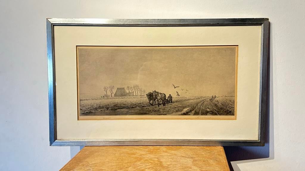 Abe Gerlsma - Hjerst - handgesigneerde ets Fries landschap, Ets, Ophalen of Verzenden, Gesigneerd, Landschap