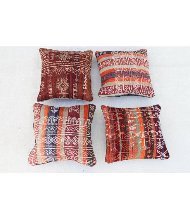 4x Kelim Kussens 45x45 cm met Vulling - Handgemaakt Design, Ophalen of Verzenden, Nieuw, Overige kleuren, Vierkant