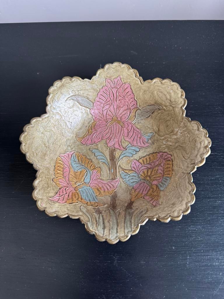 Cloisonné schaal messing emaille met irissen, Ophalen of Verzenden
